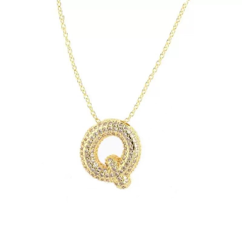 Gold Iced Initial Pendant Necklace for Women