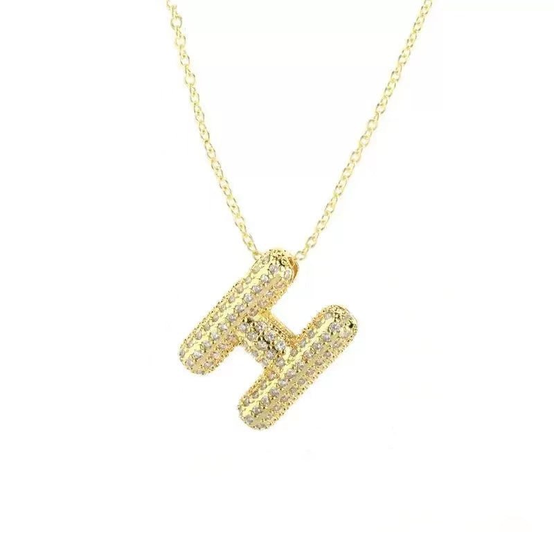 Gold Iced Initial Pendant Necklace for Women