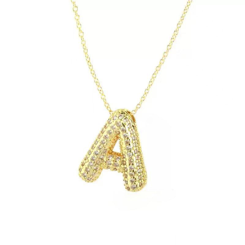 Gold Iced Initial Pendant Necklace for Women