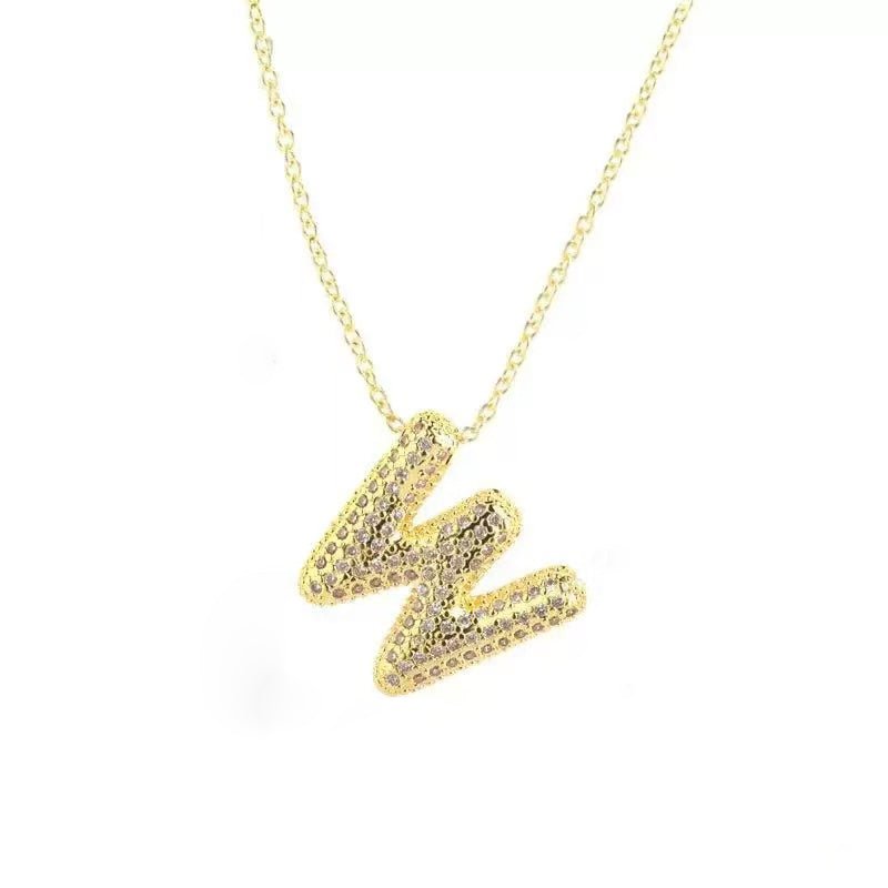 Gold Iced Initial Pendant Necklace for Women