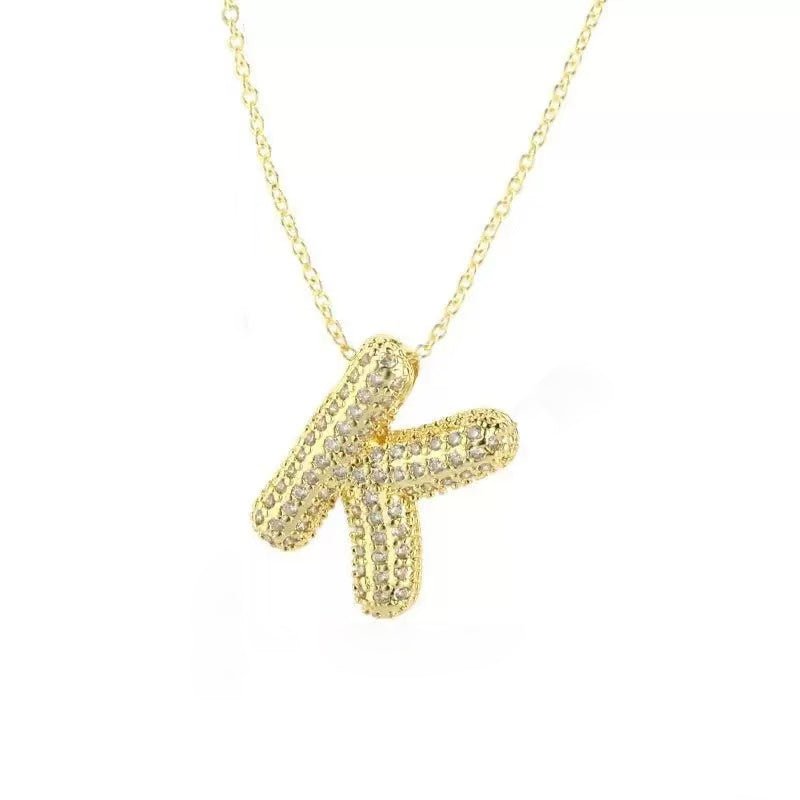 Gold Iced Initial Pendant Necklace for Women