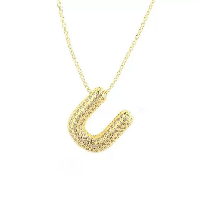 Gold Iced Initial Pendant Necklace for Women