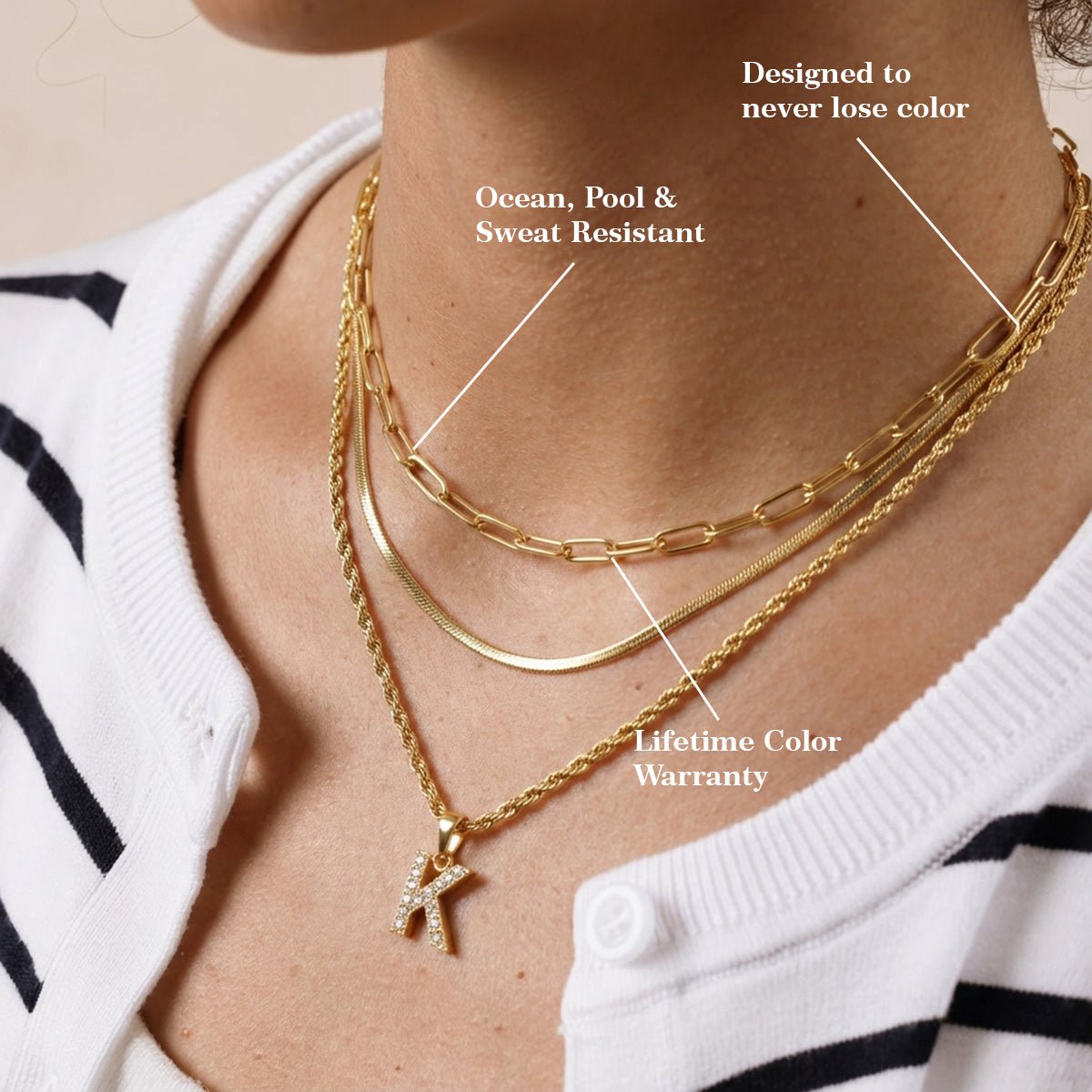 Gold Layered Initial Necklace Sets
