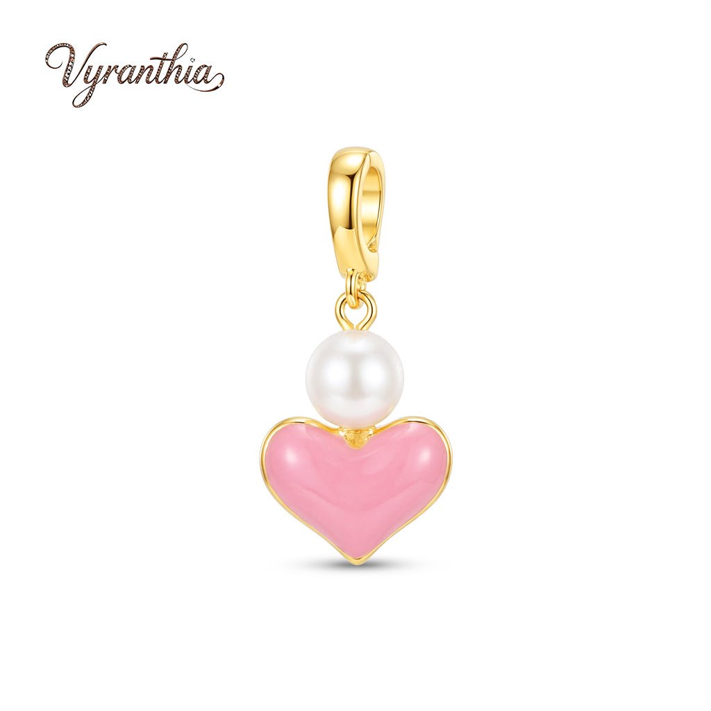 Gold Pink Heart Charm