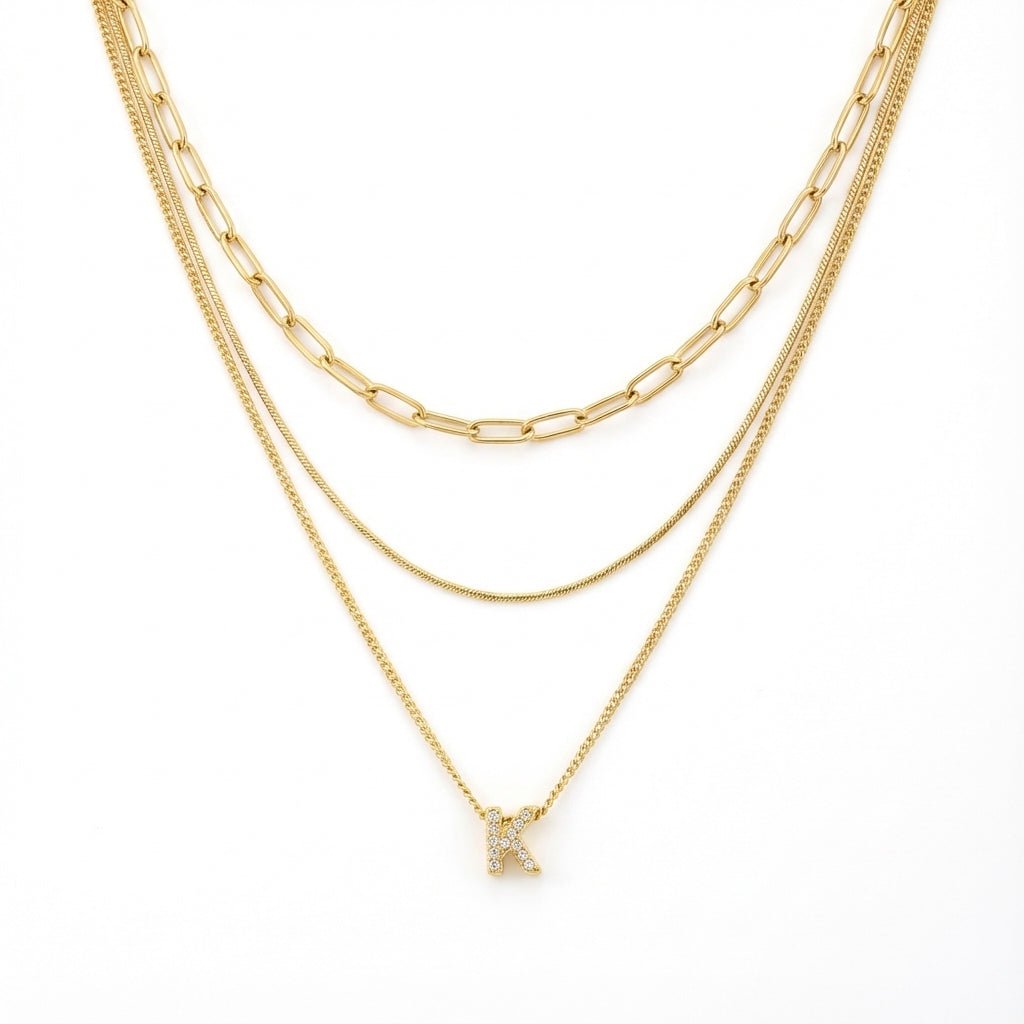 Gold Layered Initial Necklace Sets