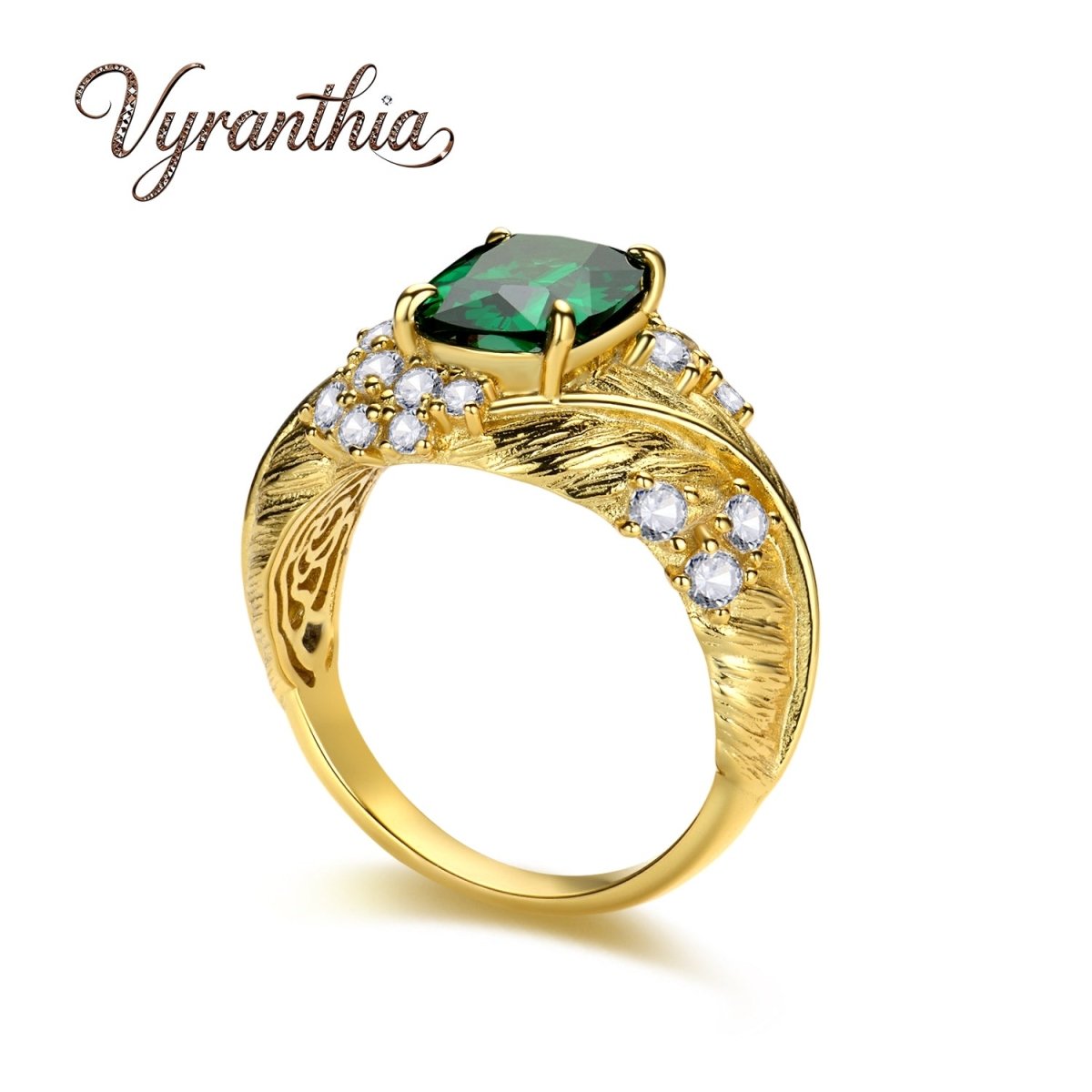 Green Gemstone and Crystal Accents Vintage Gold Ring