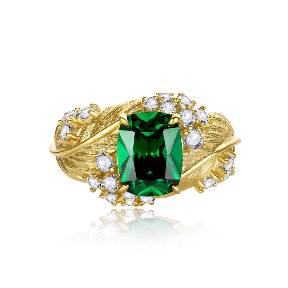 Green Gemstone and Crystal Accents Vintage Gold Ring