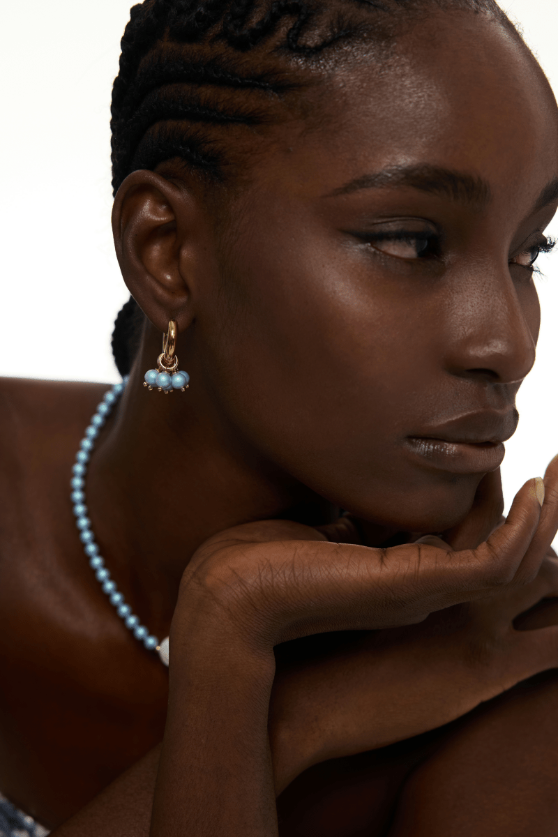 Iridescent Bead Gold Hoop Earrings