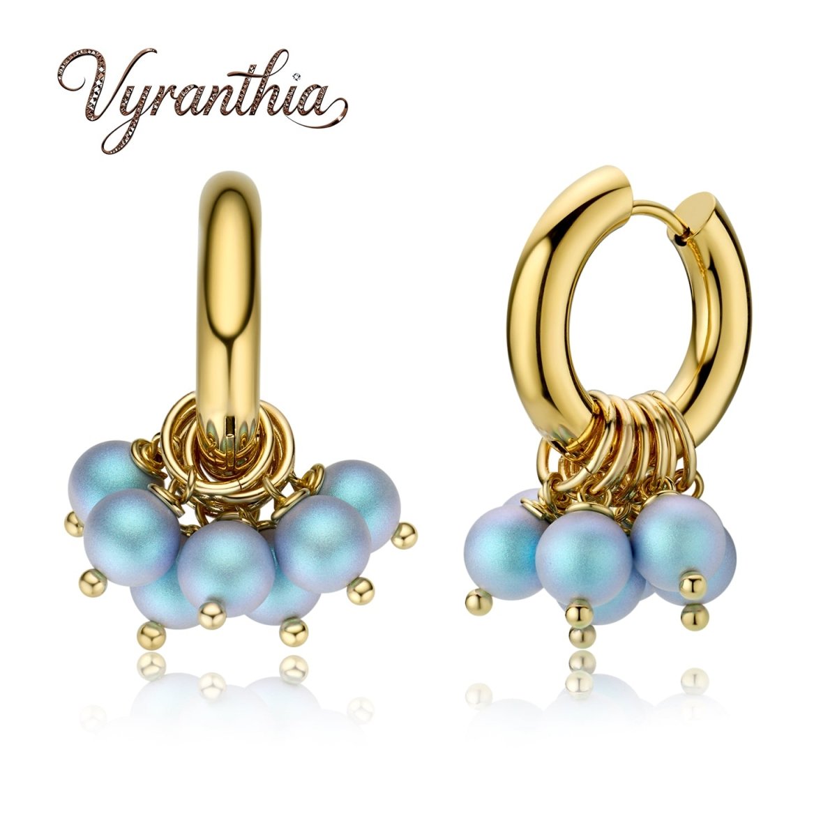 Iridescent Bead Gold Hoop Earrings