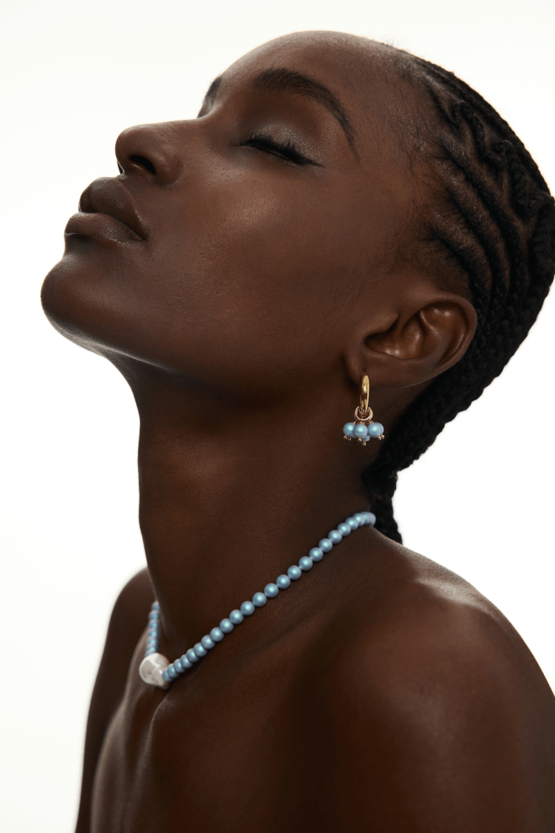 Iridescent Bead Gold Hoop Earrings