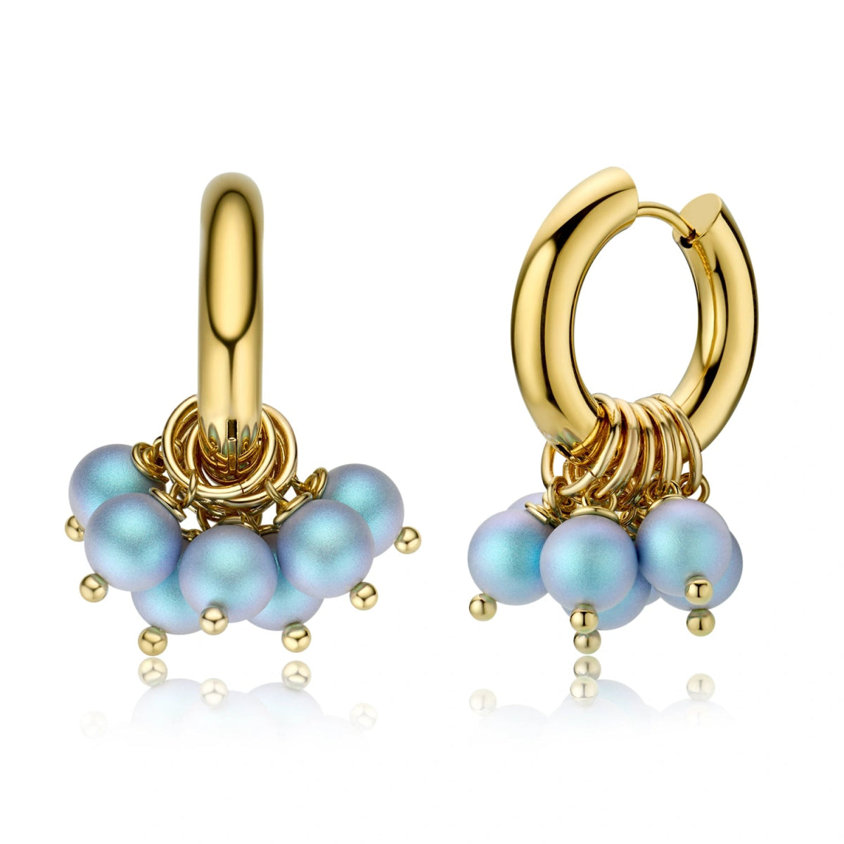 Iridescent Bead Gold Hoop Earrings