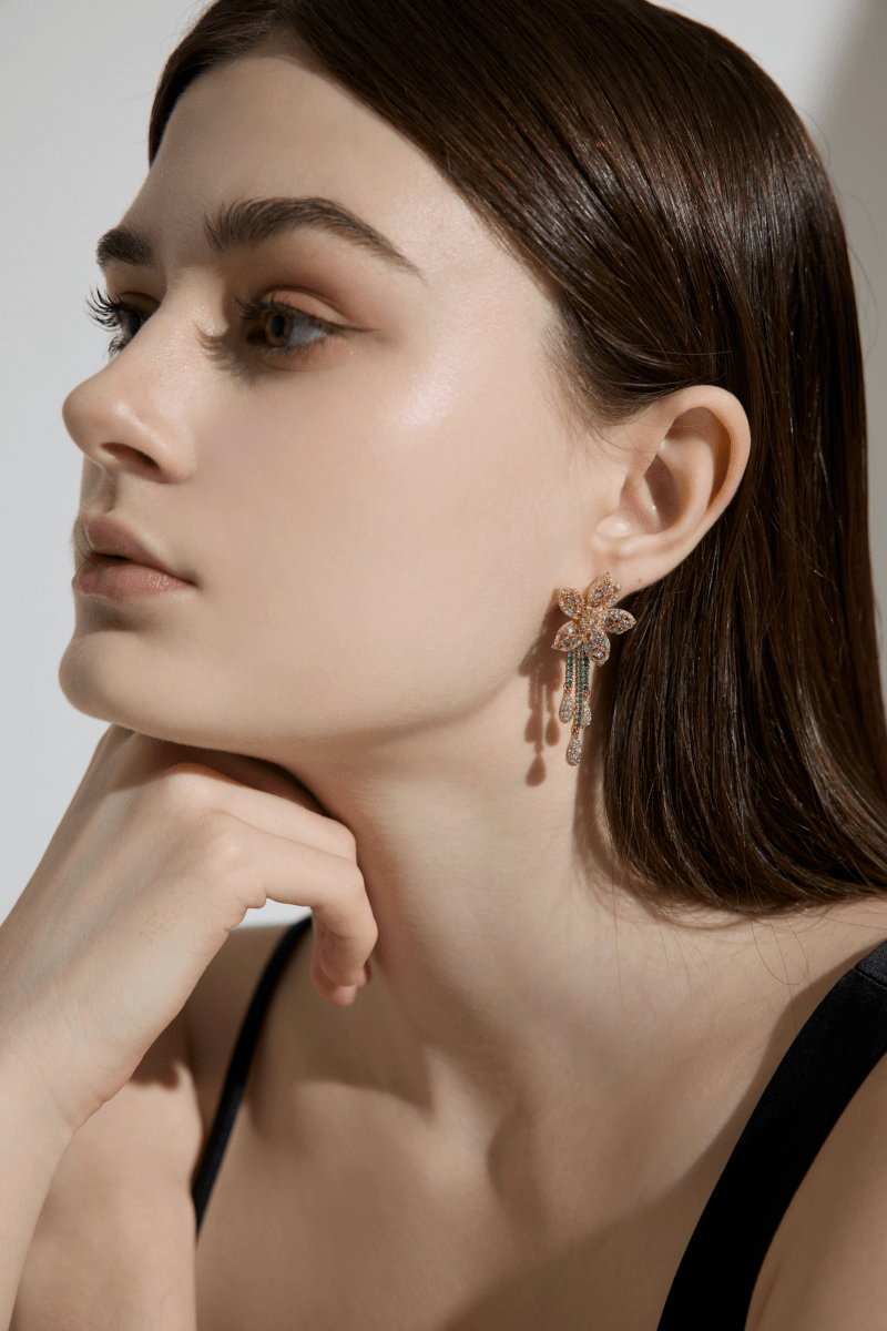 Luxury Crystals Floral Drop Earrings