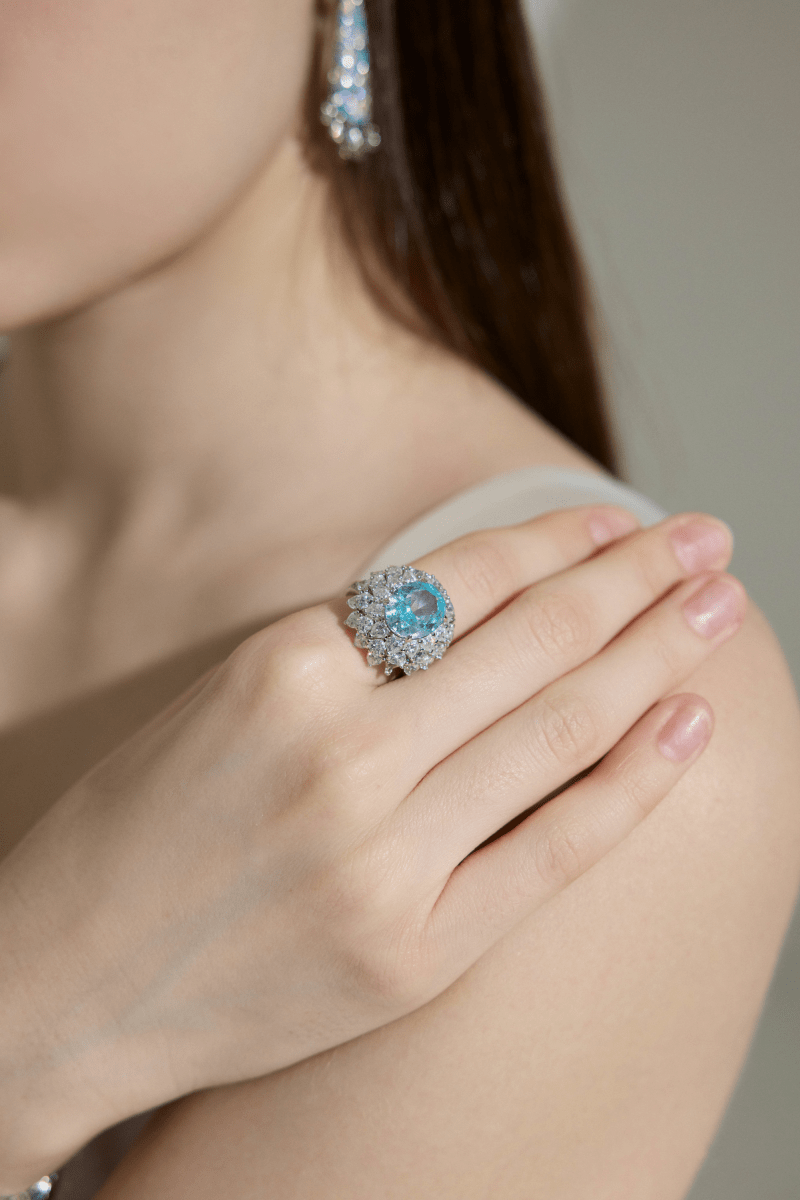 Luxury Oval Blue Halo Statement Ring
