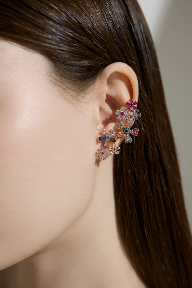 Multicolor Crystals Colorful Floral Statement Earrings