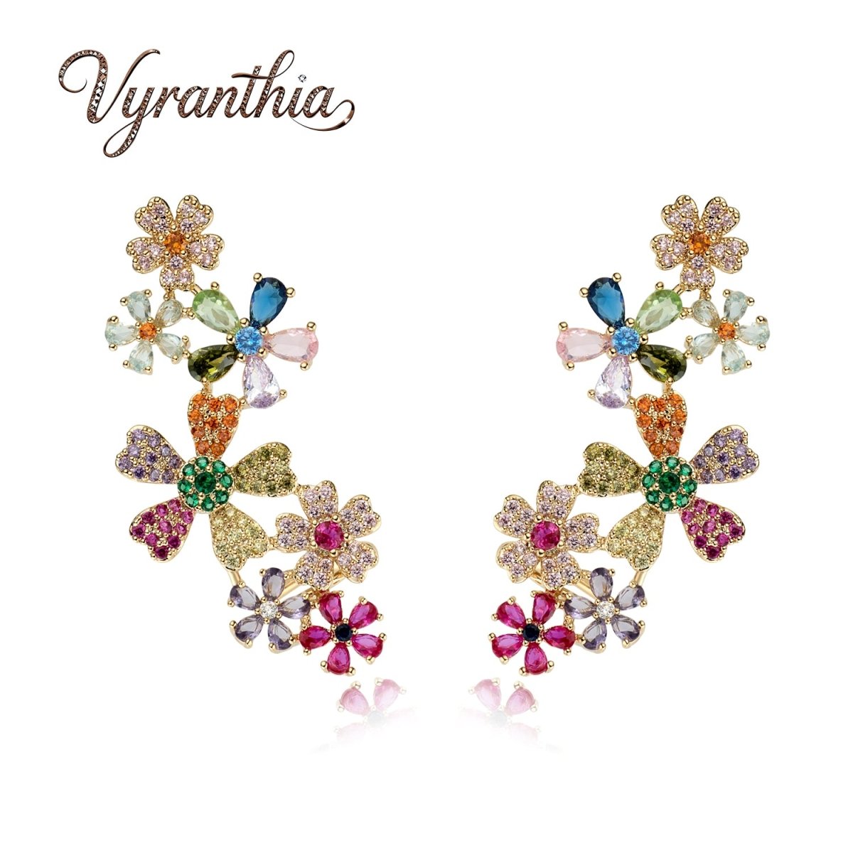 Multicolor Crystals Colorful Floral Statement Earrings