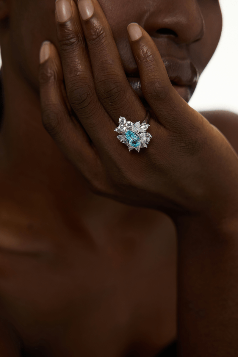 Oval Blue Halo Statement Ring