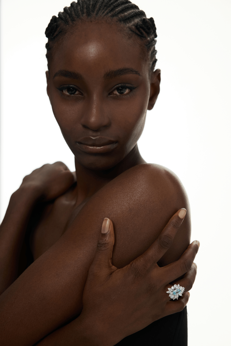 Oval Blue Halo Statement Ring