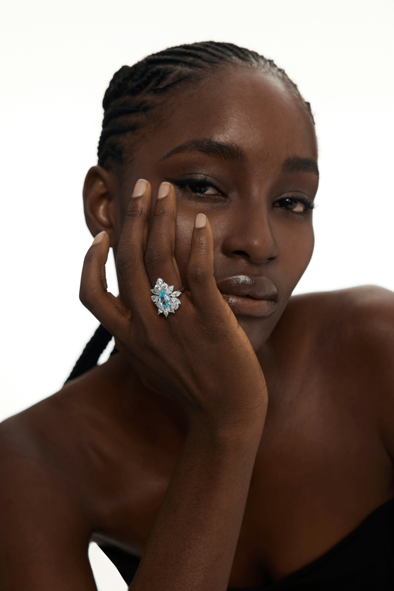 Oval Blue Halo Statement Ring