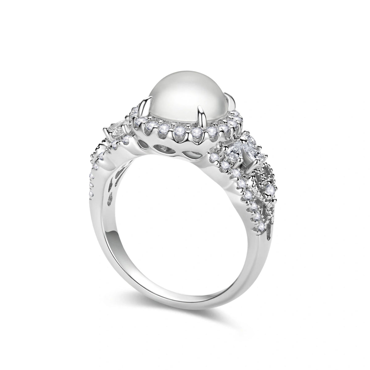 Pearl and Crystal Halo Statement Ring