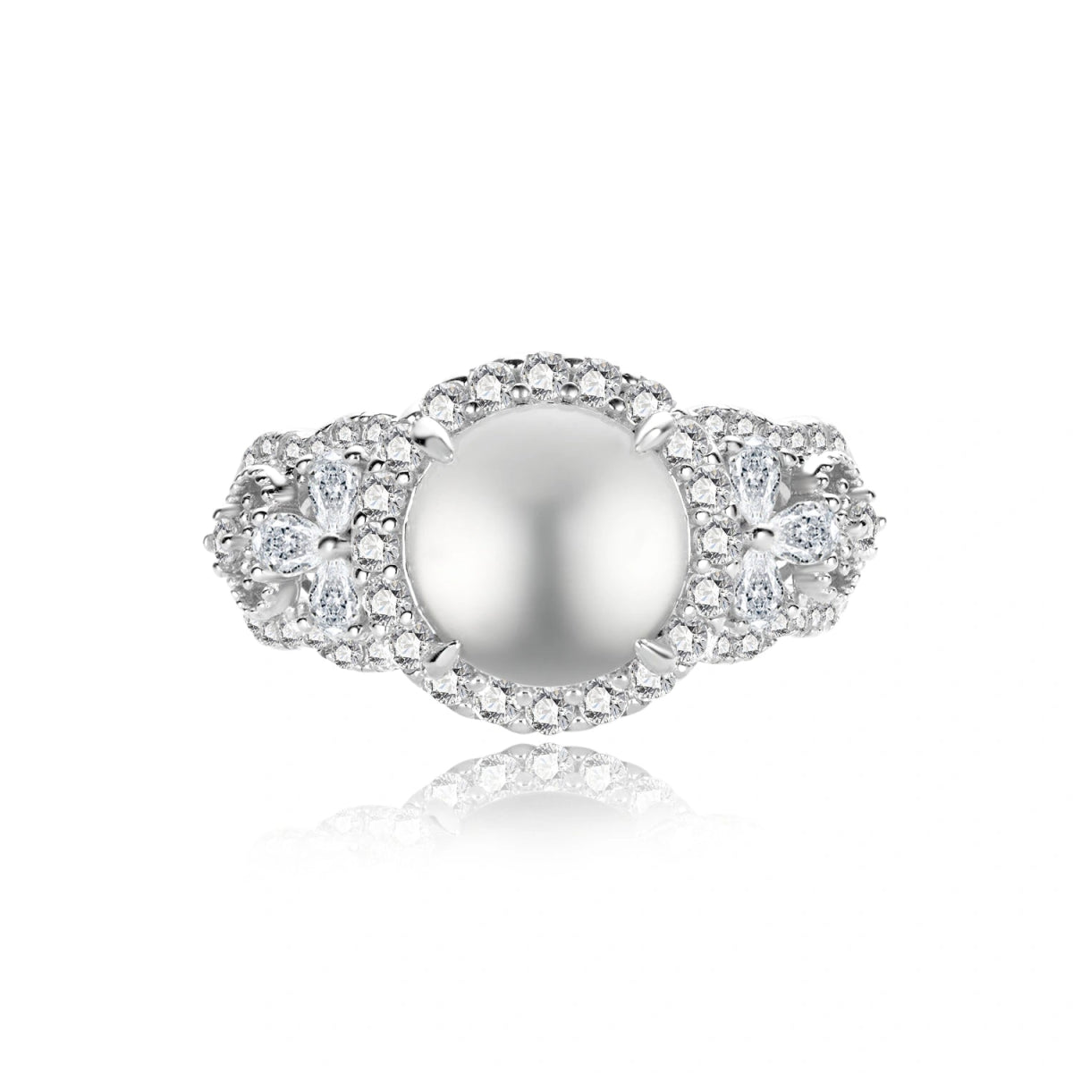 Pearl and Crystal Halo Statement Ring