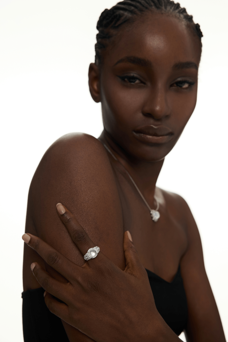 Pearl and Crystal Halo Statement Ring