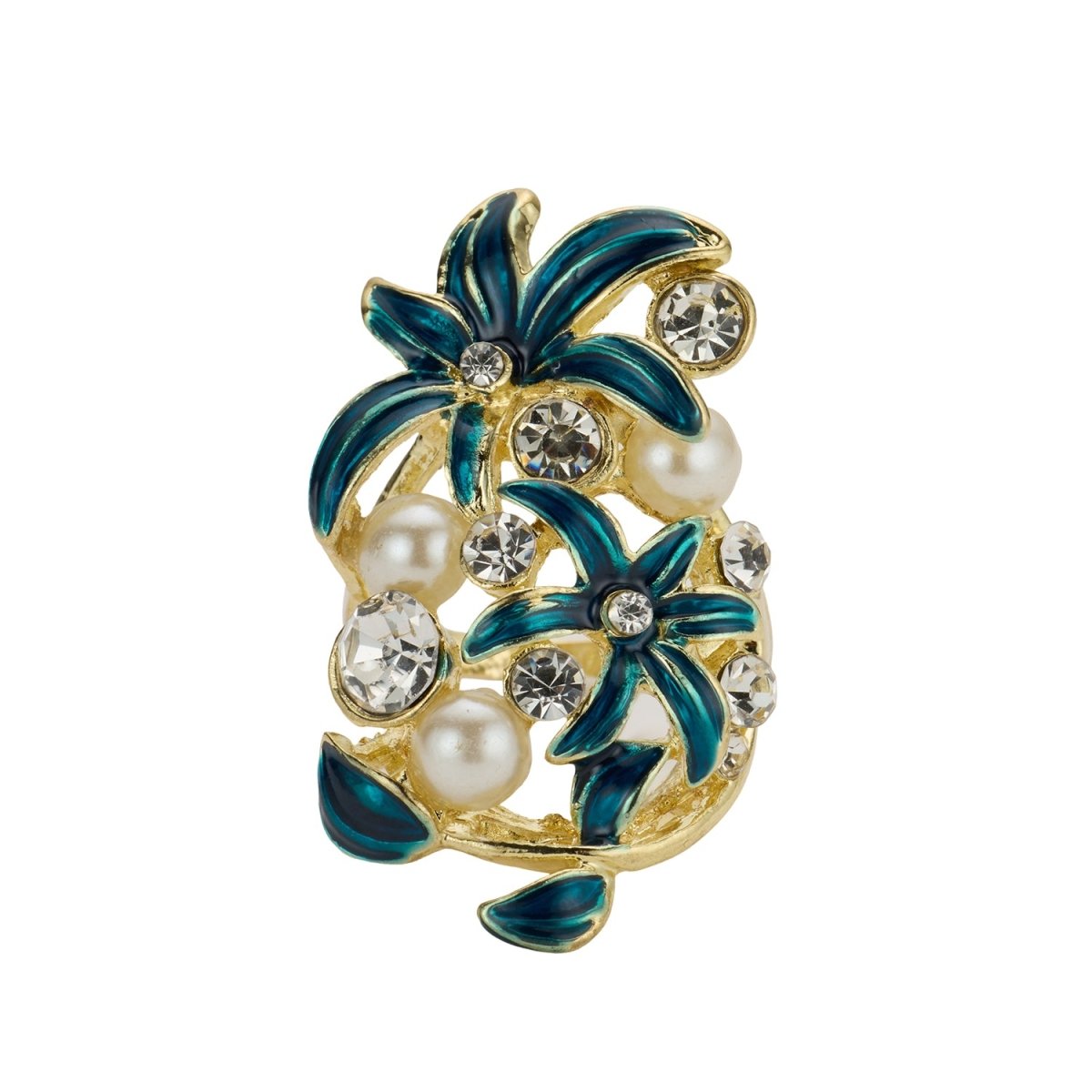 Pearls and Crystals Floral Fantasy Statement Ring