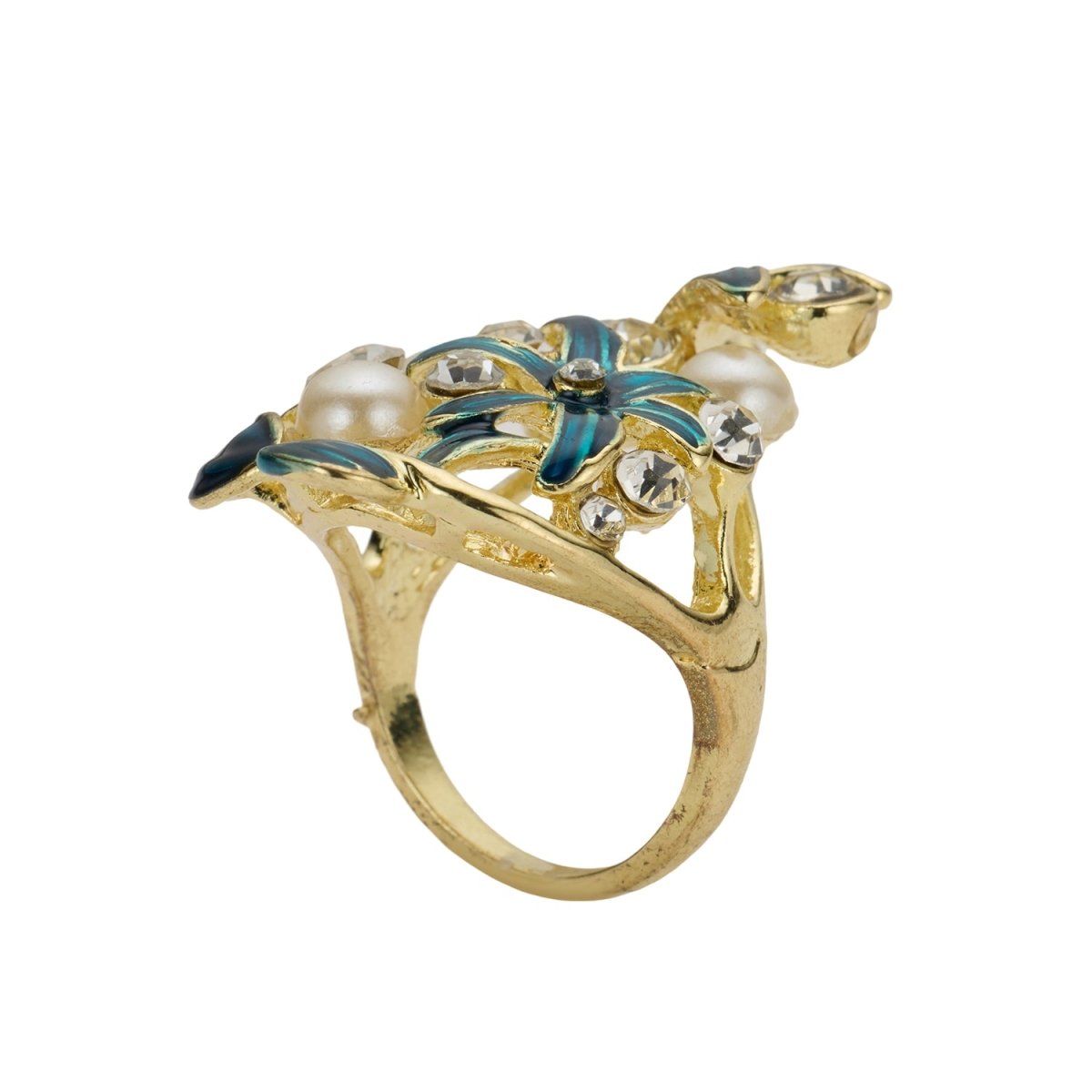 Pearls and Crystals Floral Fantasy Statement Ring