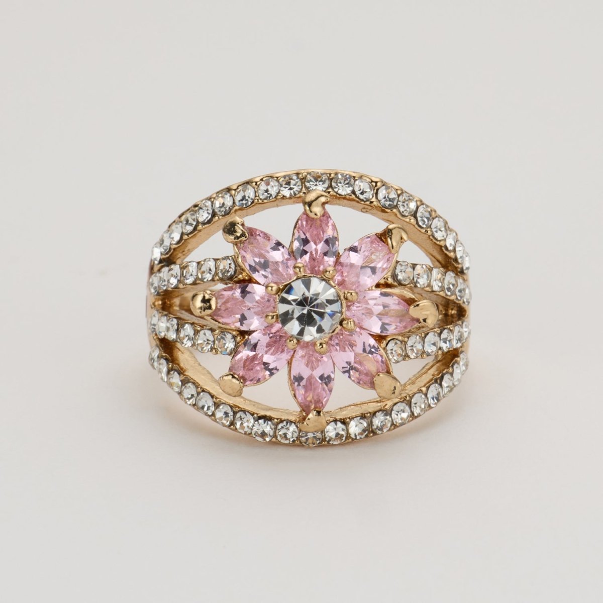 Pink Blossom Crystal Vintage Rings