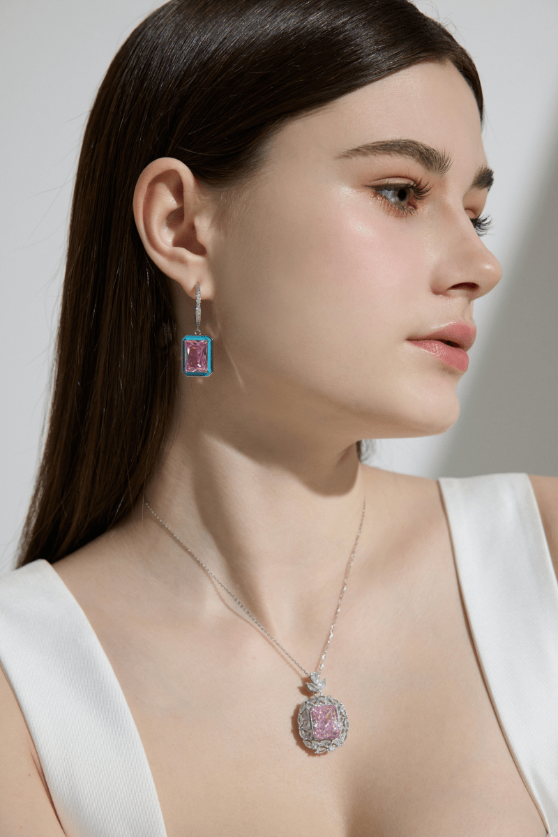 Pink Moissanite Drop Earrings