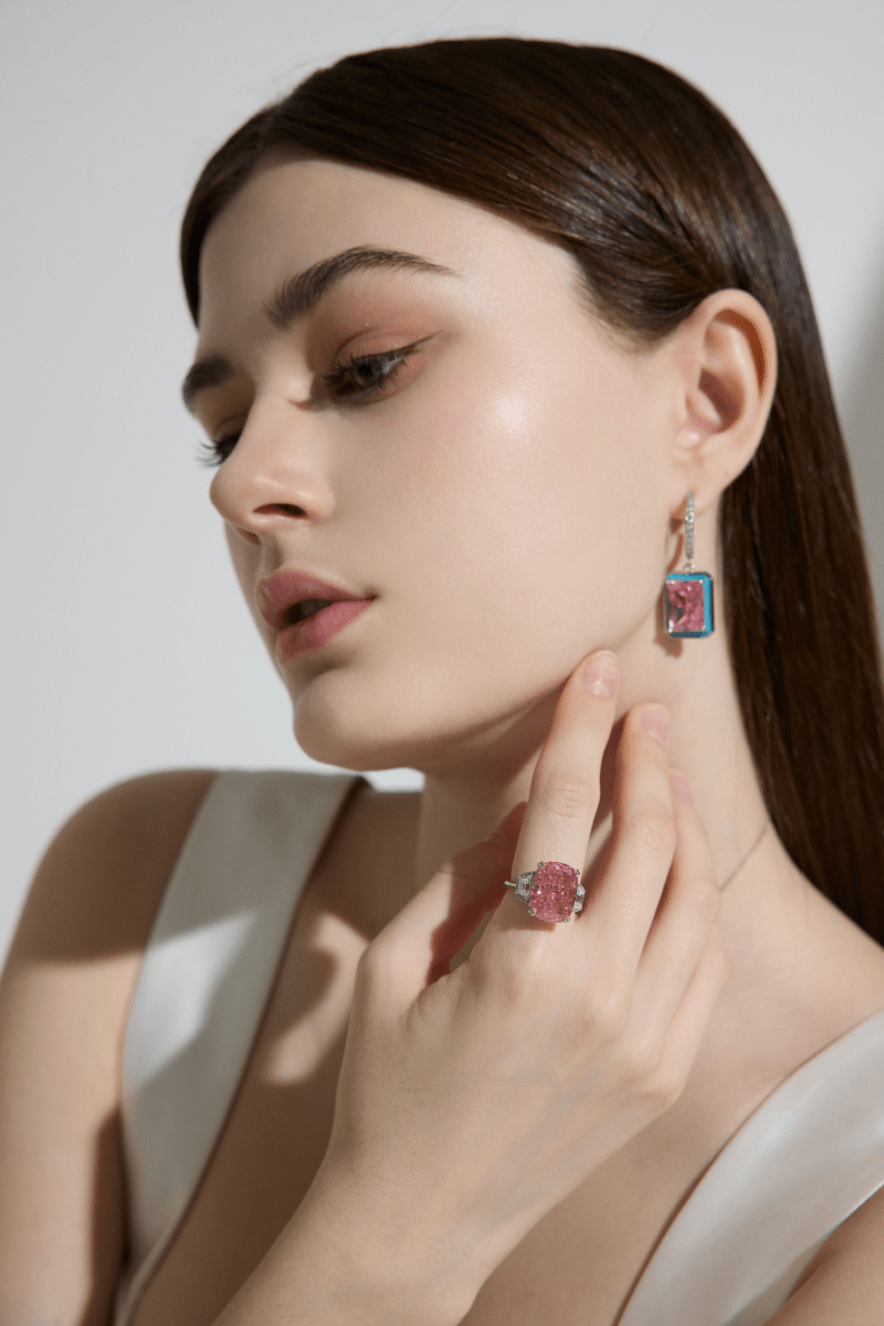 Pink Moissanite Drop Earrings