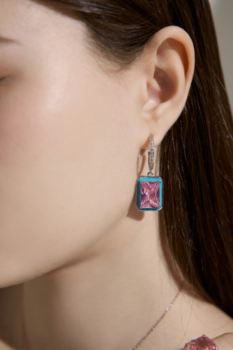 Pink Moissanite Drop Earrings