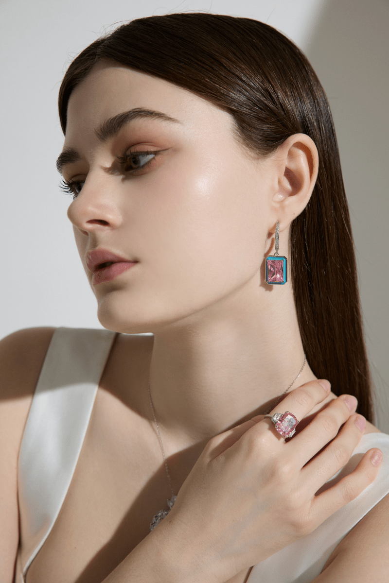 Pink Moissanite Drop Earrings