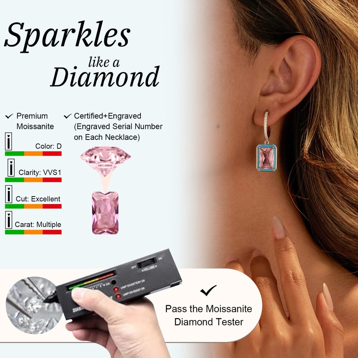 Pink Moissanite Drop Earrings