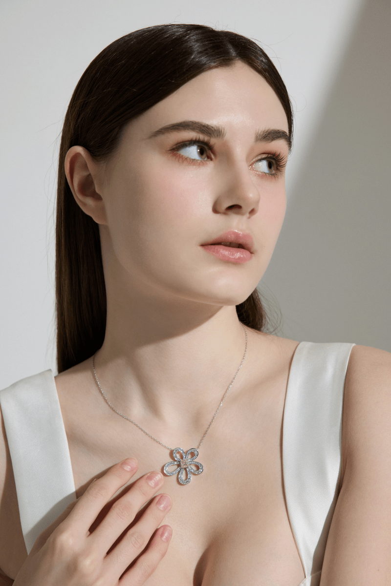 Pink Moissanite Flower Pendant Necklace