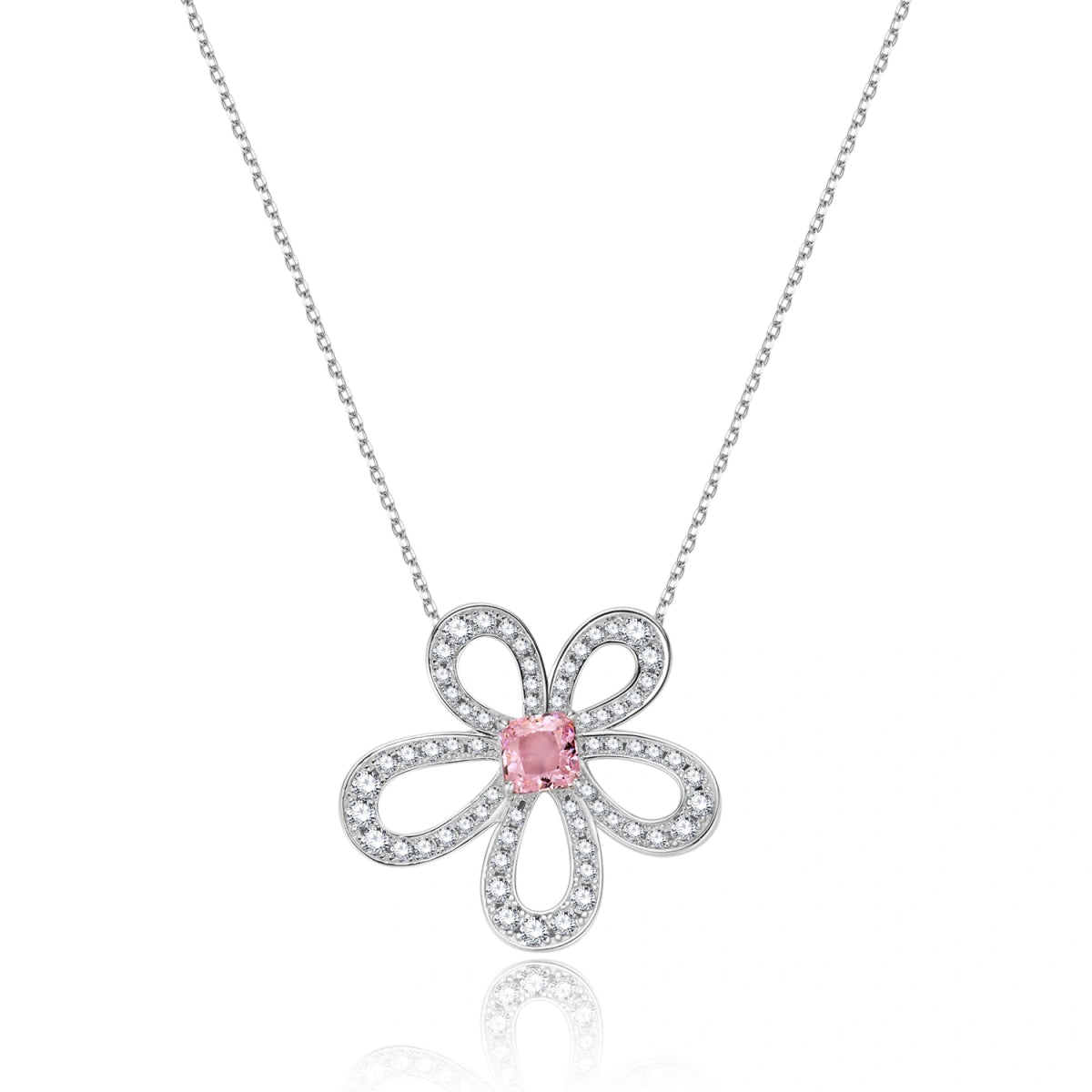 Pink Moissanite Flower Pendant Necklace
