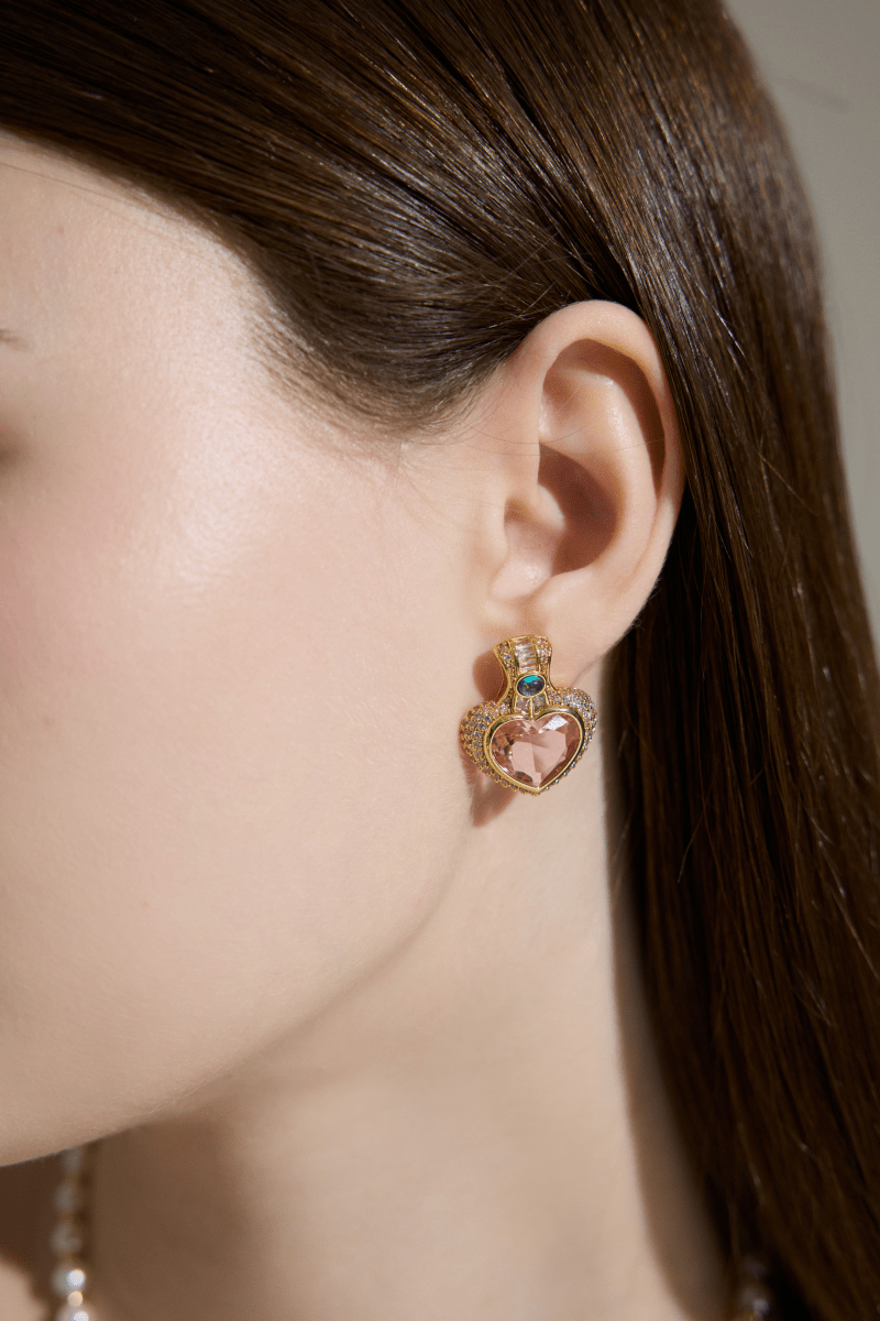 Romantic Heart-Shaped Pink Crystal Stud Earrings