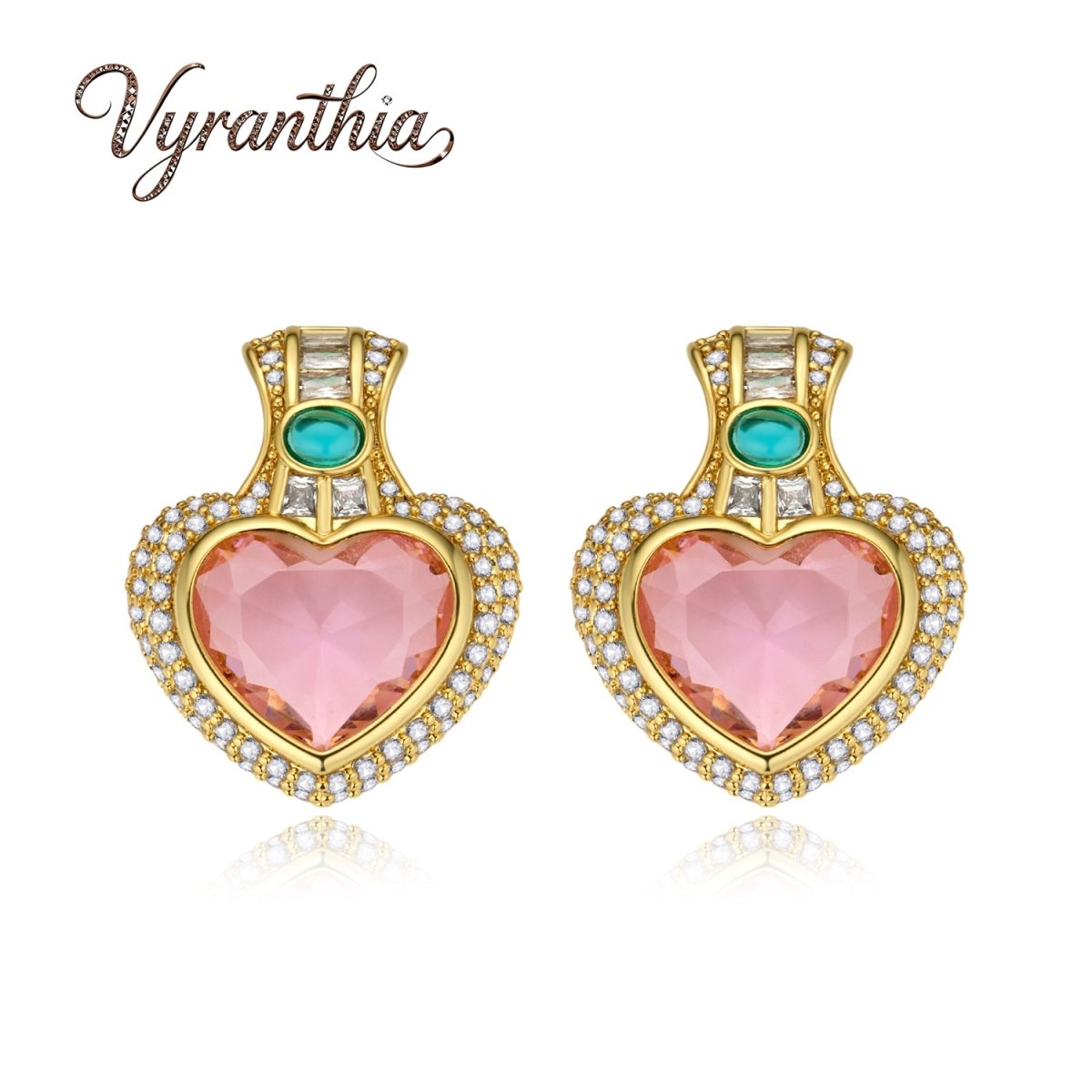 Romantic Heart-Shaped Pink Crystal Stud Earrings