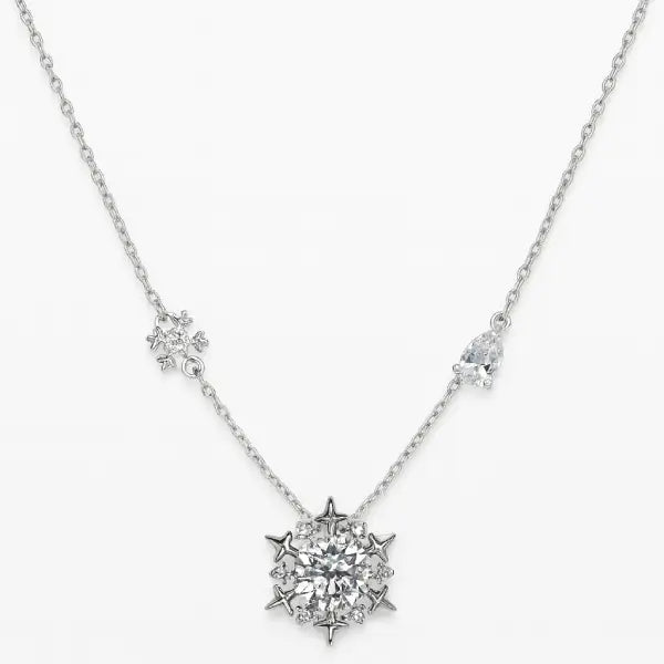 Snowflake Zircon Silver Chain Pendant Necklace Silver Chain
