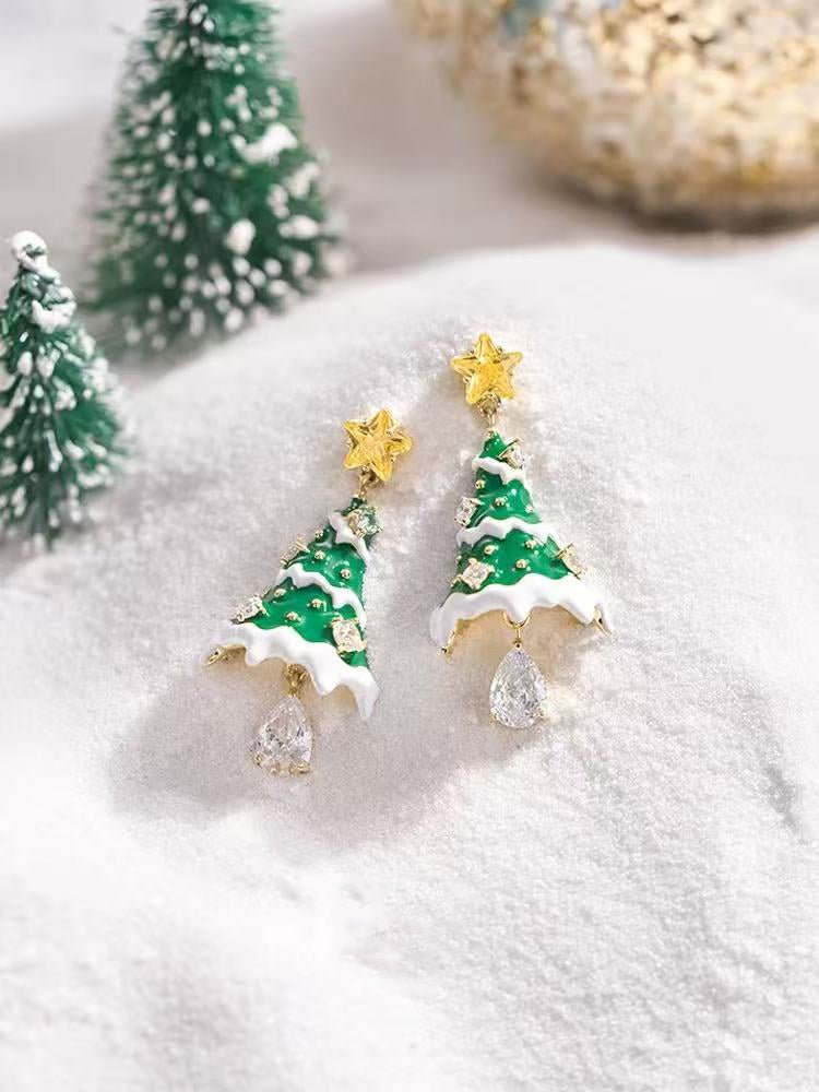 Snowy Christmas Tree Earrings