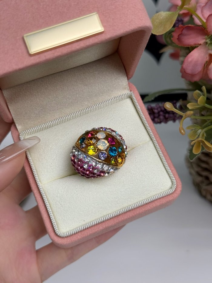 Vibrant Rainbow Crystal Statement Ring