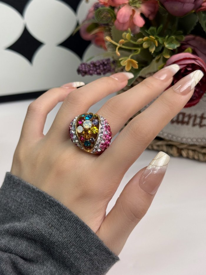 Vibrant Rainbow Crystal Statement Ring