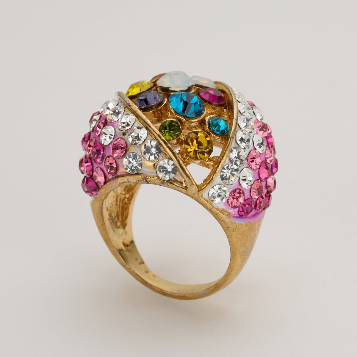 Vibrant Rainbow Crystal Statement Ring