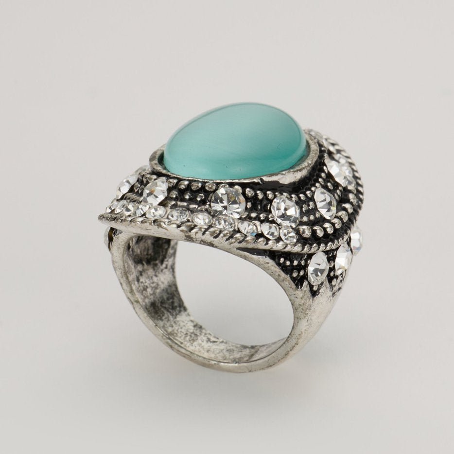 Vintage Turquoise Crystal Statement Ring