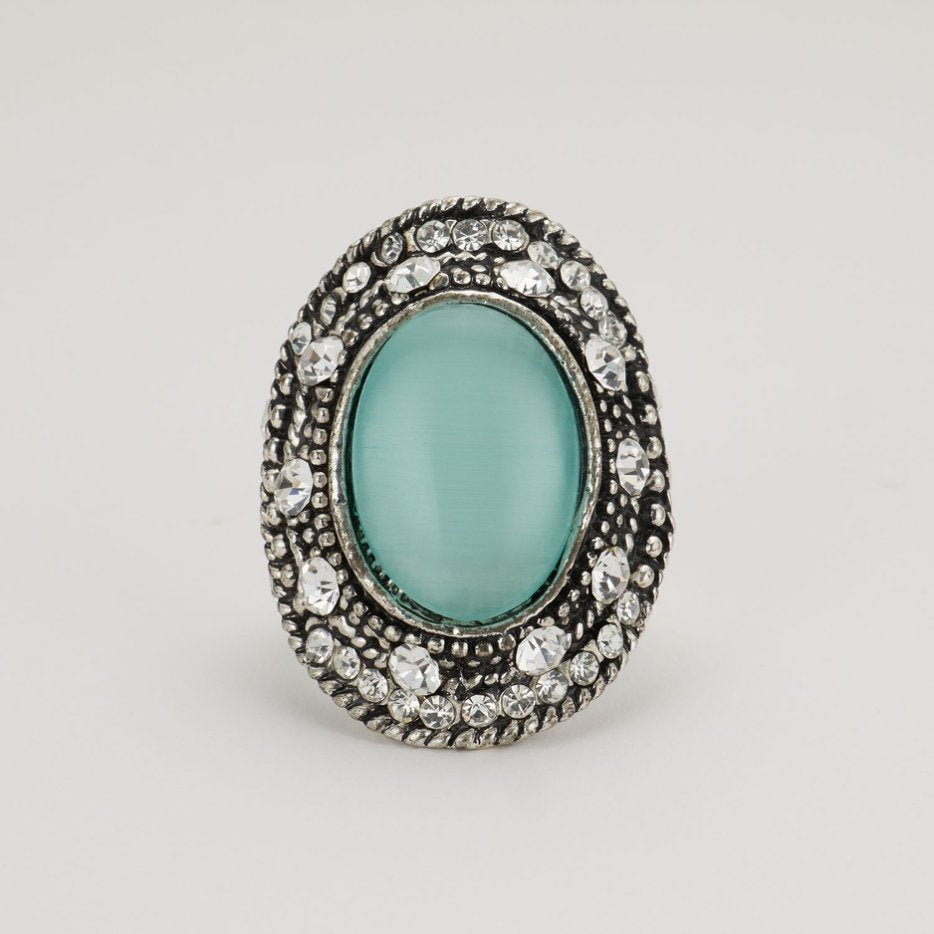 Vintage Turquoise Crystal Statement Ring