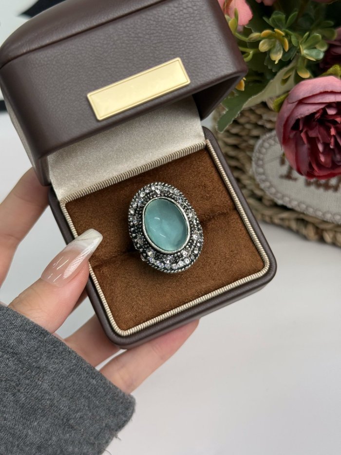Vintage Turquoise Crystal Statement Ring
