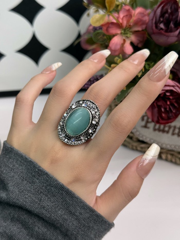 Vintage Turquoise Crystal Statement Ring