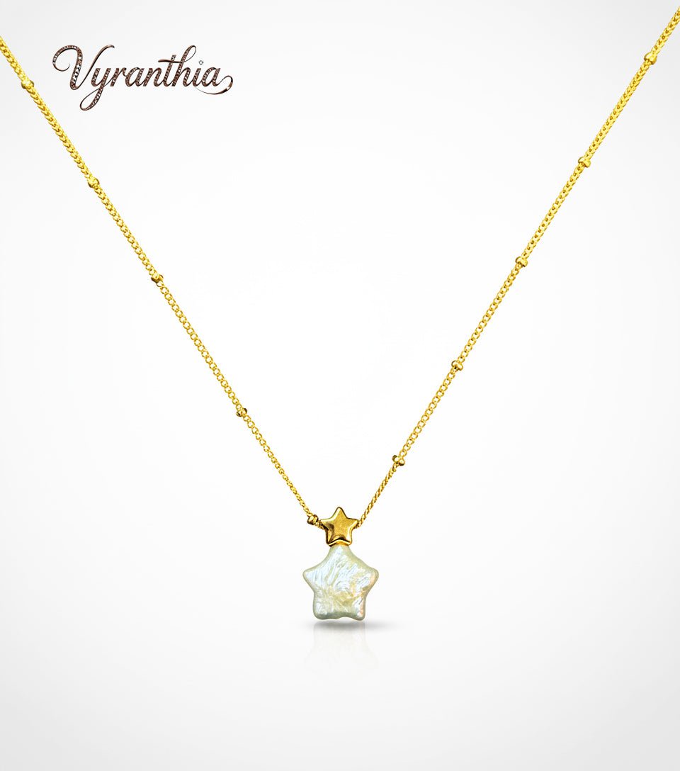 Vyranthia Gold Star Pearl Waterproof Pendant Necklace