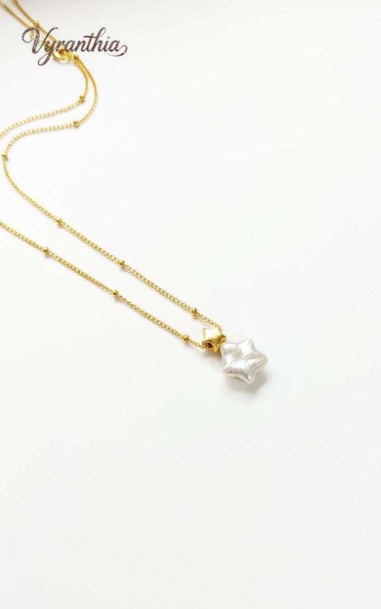 Vyranthia Gold Star Pearl Waterproof Pendant Necklace
