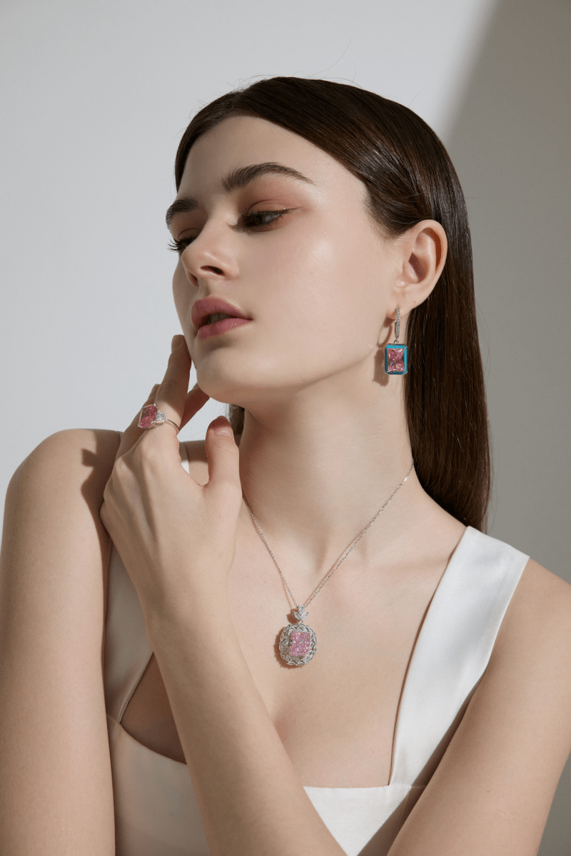 vyranthia Pink Moissanite Gemstone Pendant Necklace