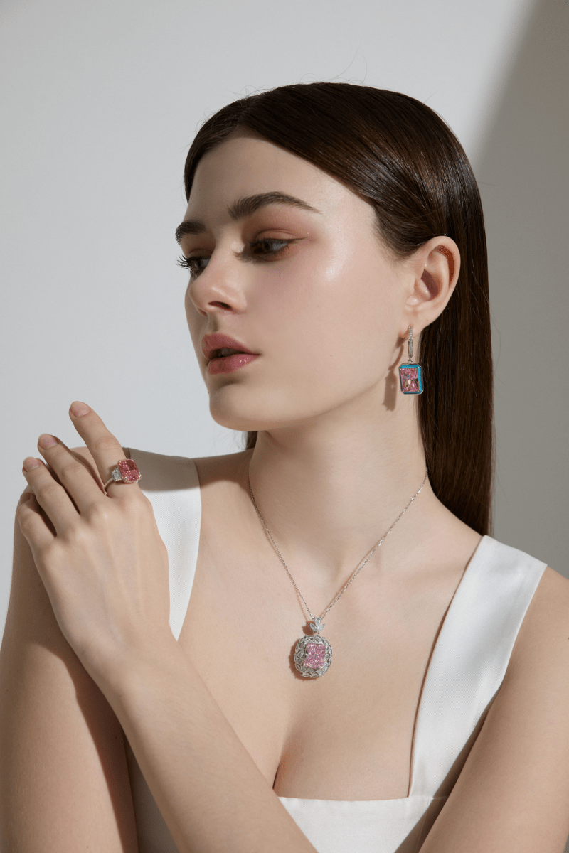 vyranthia Pink Moissanite Gemstone Pendant Necklace